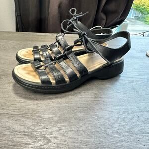 Dansko Elena Sandal Gladiator Shoes Lace Up Black Leather 41